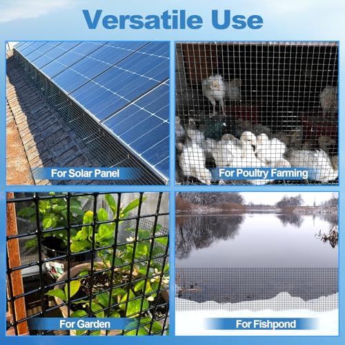 Critter Guard for Solar Panel Bird-Guard - INCIKITI 6in x 100ft PVC Coated Pigeon Netting 1/2" Bird Mesh with 100 Fastener Clips, 20 Tie Wire, Cutting Scissor, Gloves, Pigeon Solar Panel Mesh for Bird