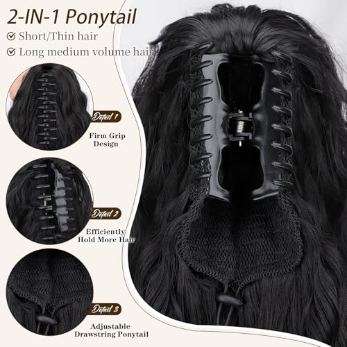 ORSUNCER Ponytail Extension Claw 30" Curly Pony Tail Clip in Claw Hair Extensions Fluffy Natural Looking Synthetic Hairpiece for Women Light Brown Highlight