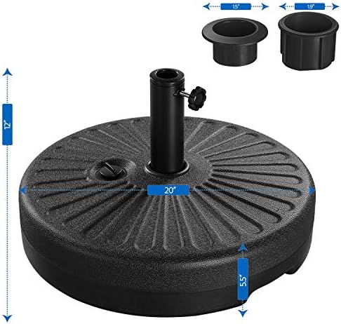 Yaheetech Umbrella Base 22L Round Water & Sand Filled Patio Outdoor Umbrella Stand with Steel Umbrella Holder Suit for Dia 1.5'' or 1.9'' Umbrella Pole, Black