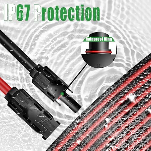 Twin Wire 20FT Solar Extension Cable - 10AWG (6mm²) Solar Panel Connector, with IP67-Male/Female Solar connectors for Outdoor Automotive RV Boat Marine Solar Panel- Black & Red