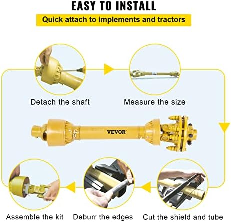VEVOR PTO Shaft, 1-3/8" PTO Drive Shaft, 6 Spline Both Ends PTO Driveline Shaft, Series 4 Tractor PTO Shaft, 31.5"-41" Brush Hog PTO Shaft, Yellow PTO Shaft w/Slip Clutch for Bush Hog/Finish Mower