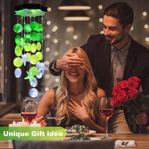Solar Wind Chimes for Outside, White & Green Shell Gifts for Mom Grandma Women, Waterproof Solar Outdoor Decorative Mobile Lights for Garden, Yard, Patio, Window, Party, Outdoor Decorations