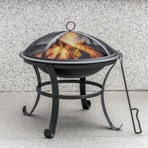 22 in Firepit for Outside Outdoor Small Fire Pit,Durable Firepit with Mesh Lid,Log Grate,and Fire Poker,Fire Pit for Outside Backyard.Deck.Camping and Picnic