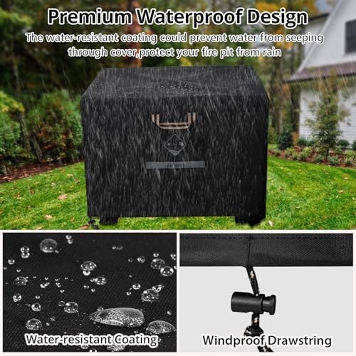 QH.HOME Fire Pit Cover Square, 28 inch Firepit Covers,Heavy Duty Fabric 100% Waterproof, Fits Outdoor for 25inch,27 inch,28 inch Square, Fireplace Cover,Gas Fire Pit Cover (28โL x 28โW x 24โH,Black)