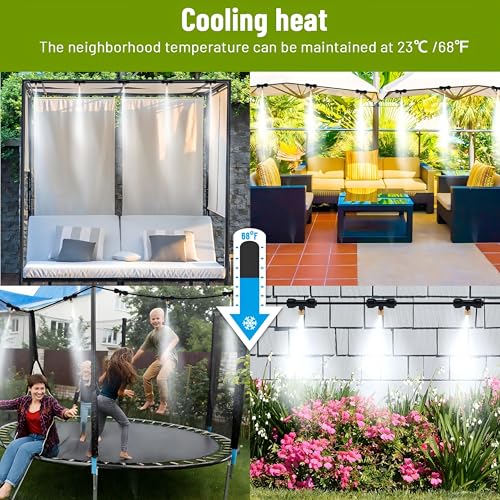 Misters for Outside Patio, 75FT Misting Cooling System with Water Filter & 24 Nozzles - Outdoor High Pressure Mister Kit for Patio, Garden, Backyard, Greenhouse - Cooling, Humidifying, DIY