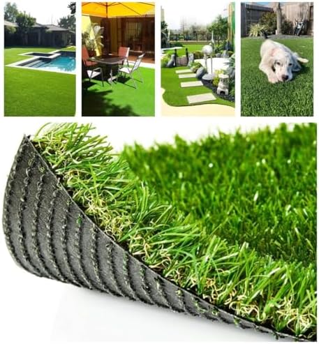 Petgrow Deluxe Realistic Artificial Grass Turf 3.3FTX5FT, 70 oz Face Weight /Drainage Holes / Rubber Backing, Indoor Outdoor Pet Faux Synthetic Grass Astro Rug Carpet for Garden Backyard Patio Balcony
