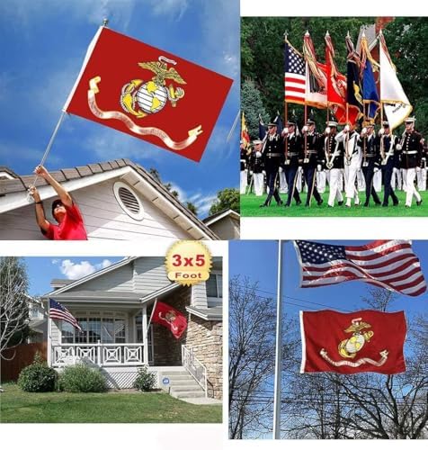 US Marine Corps Flag 3x5 Outdoor Double Sided - Heavy Duty Polyester US Military Army Flags Long Lasting with 2 Brass Grommets