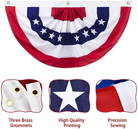 2 x 4 Ft American Pleated Fan Flag, USA Patriotic Half Fan Bunting Flag, Decoration Flags (red-2pcs)