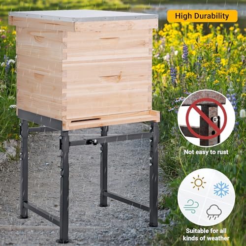 Adjustable Metal Hive Stand, Sturdy Beehive Stand Adjustable Height 15” - 19” & Adjustable Width 14.5” - 24.5”, Easy to Assemble Bee Stand for Beekeeping