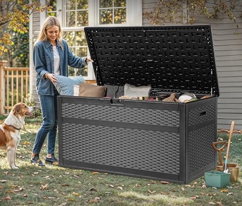 YITAHOME 230 Gallon Double-Wall Deck Box with Divider & Side Handles, Outdoor Large Storage for Patio Furniture Cushions, Garden Pool Accessories, Water Resistant & Lockable