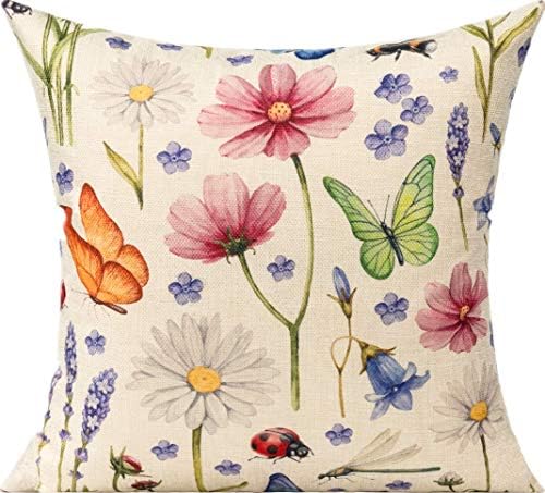 All Smiles 20x20 Outdoor Throw Pillow Covers Summer Spring Garden Flowers Farmhouse Décor Outside Furniture Bench Decorative Cushion Set of 4 for Patio Chair Couch Bed