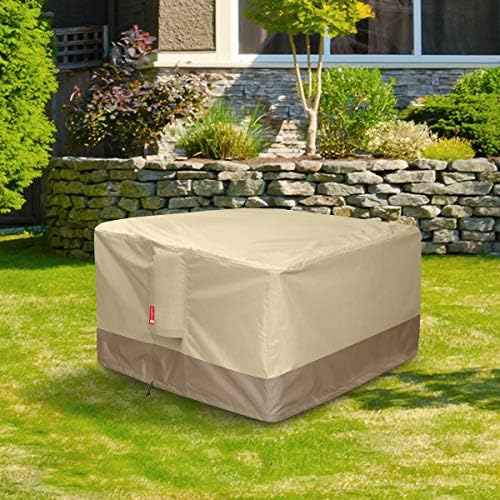 SheeChung Gas Fire Pit Cover Square 600D Heavy Duty Patio Outdoor Fire Pit Table Cover with PVC Coating 100% Waterproof,Air Vent,Fits for 33/34/35/36 inch Fire Pit Table Cover 36”L x 36”W x 24”H Beige