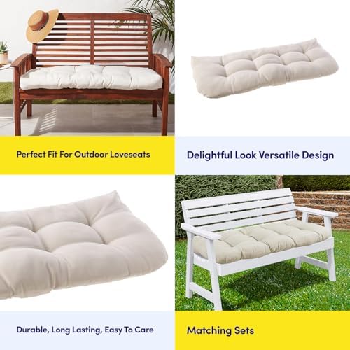 Sweet Home Collection Patio Chair Cushions Outdoor Loveseat Lounge Seat Pads Premium Comfortable Thick Fiber Fill Tufted 44" x 19", 1 Count (Pack of 1), Cream