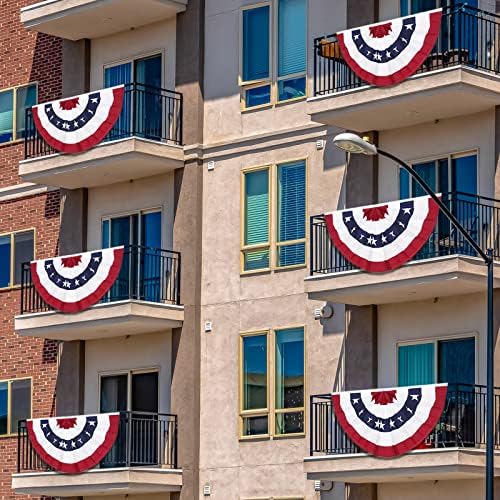3 x 6 Ft American Pleated Fan Flag, USA Patriotic Half Fan Bunting Flag, 4th of July Decorations Flags (Set of 4)
