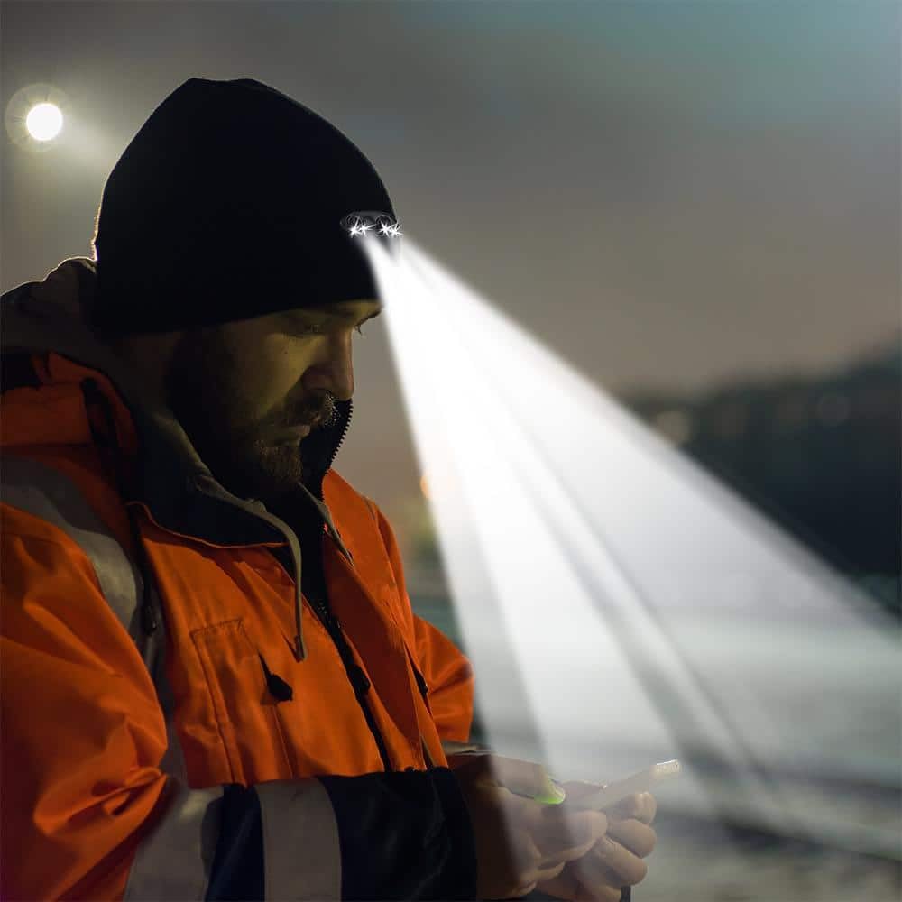 POWERCAP LED Beanie Cap 35/55 Ultra-Bright Hands Free LED Lighted Battery Powered Headlamp Hat - Black - One Size