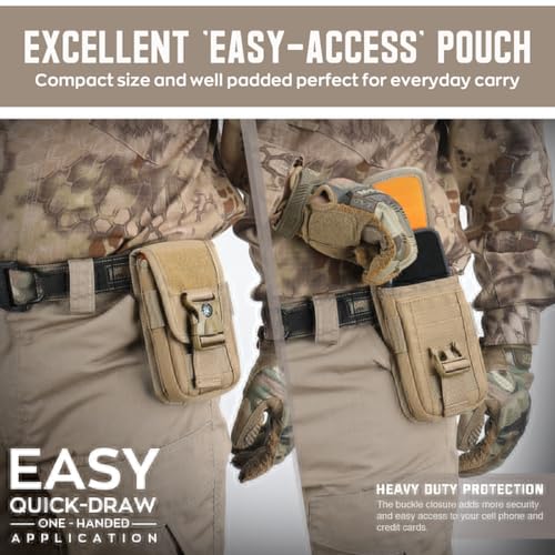 WYNEX Tactical Molle Phone Pouch with Compass Buckle, Tactical Phone Holster Molle Cell Phone Pouch Universal Belt Waist Bag for IP 15/14/13 Pro Max / S22/S21 with US Patch & Paracord Keyring Clip