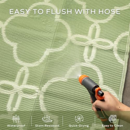 Ashler Outdoor Rug, Outdoor Plastic Straw Rug, 5x8 Reversible Sage Green Patio Mat, Flower Modern Design for RV, Backyard, Deck, Camping, Picnic, Spring, Summer, Durable & Weather-Resistant Area Rug