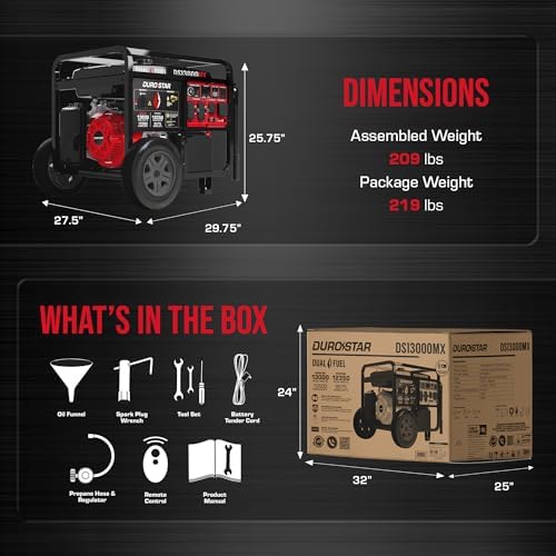 DS13000MX 13,000-Watt 500cc Dual Fuel Portable Generator - Gas and Propane, Remote Electric Start, Whole Home Power Backup, Transfer Switch Ready, RV & Emergency Ready