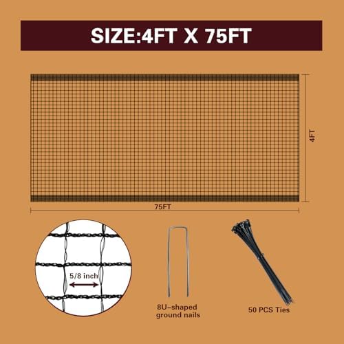 Plastic Mesh Fence Deer Fencing 4x75ft,Reinforced Edges,55gsm Heavy Duty Temporary Fence,Ideal for Garden Netting,Animal Barrier,Safety Netting, Fruit Plant Protection, Black