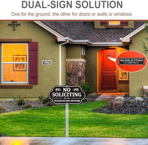 Heavy-Duty Metal No Soliciting Sign for House, 14" X 7" Aluminum No Soliciting Yard Sign with Stake for Home, Outdoor, Weather-Resistant, Non-Fading