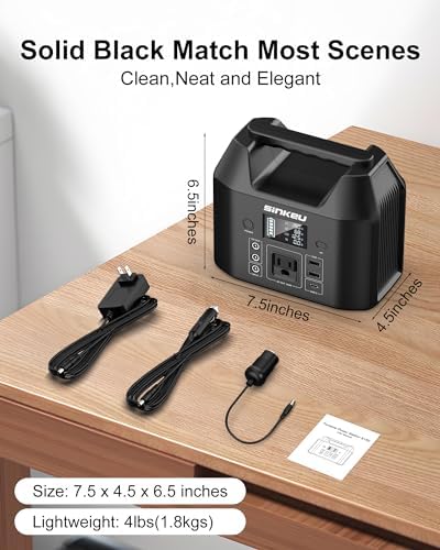 SinKeu Power Bank Station (38,400mAh), 128Wh Portable Power Station, LiFePO4 Battery, 200W Peak Solar Generator for Outdoor Camping, RV Traveling and Hurricane Emergency- Black