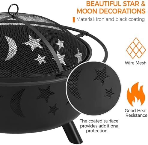 Yaheetech Fire Pit 30in Fire Pits for Outside Wood Burning Outdoor Fireplace with Spark Screen, Poker for Bonfire Patio Backyard Garden Picnic