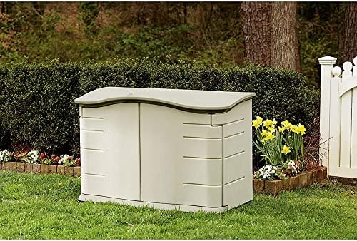 Rubbermaid Small Horizontal Resin Outdoor Storage Shed With Floor (4.5 x 3 Ft) Weather Resistant, Beige/Brown, Organization for Home/Backyard/Pool Chemicals/Toys/Garden Tools/Porch/Patio Cushions