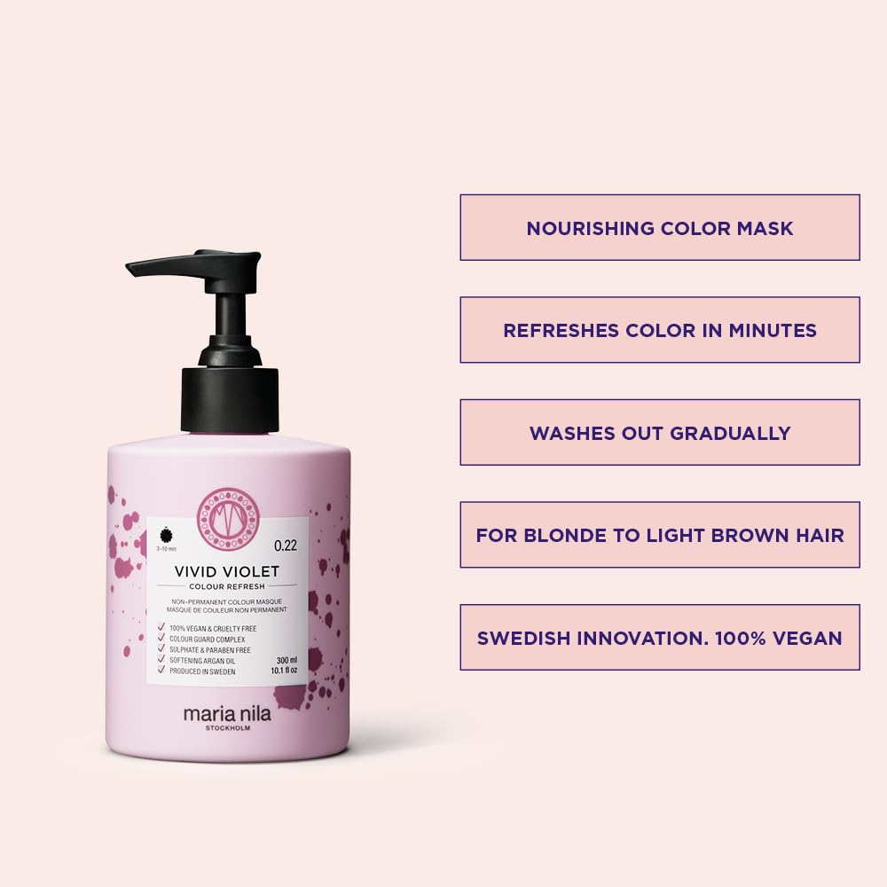 Maria Nila Color Refresh Vivid Violet, 10.1 Fl Oz / 300 ml, Purple Color Bomb, Semi-Permanent Pigments, 100% Vegan & Sulfate/Paraben free