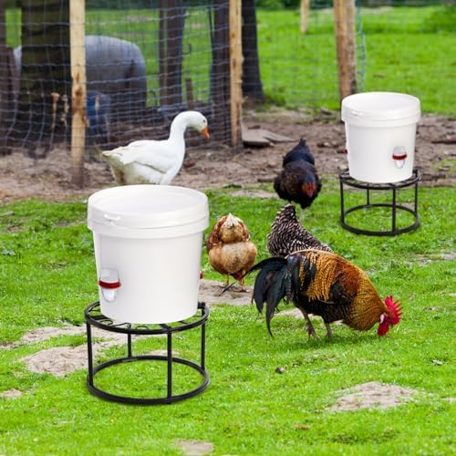 Cedilis 2 Pack Chicken Feeder Stand, Heavy Duty Iron Stand for Chicken Coop Poultry Feed and Water Buckets Indoor Outdoor, Black