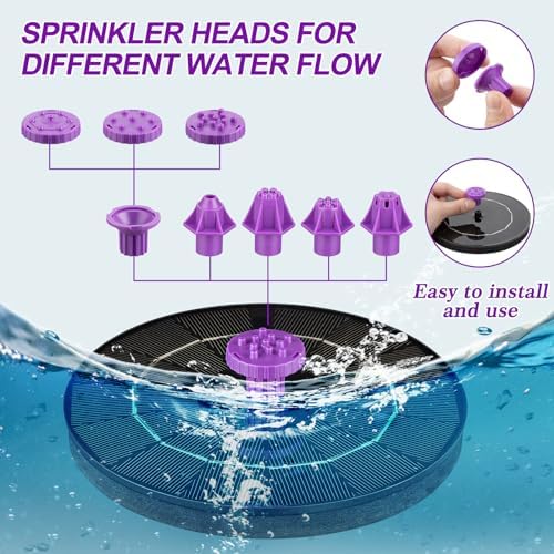 3.5W Solar Bird Bath Fountain Pump, Solar Powered Water Pump, Outdoor Water Fountain with 8-in-1 Nozzles, 4 Fixed Pipes for Hummingbirds, Garden, Pool, Pond