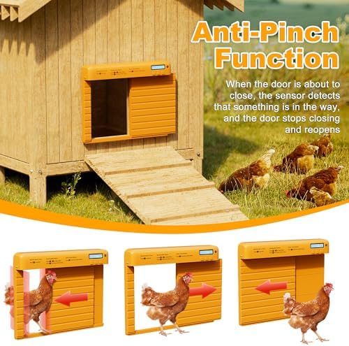 Automatic Chicken Coop Door Battery Powered with Timer & Light Sensor, LCD Display Chicken Coop Door with Timer & Light Sensor, Auto Chicken Door with Anti-Pinch Feature