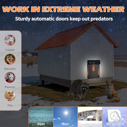 Automatic Chicken Coop Door - Aluminum Auto Chicken Coop Opener with Anti-Pinch Sensor, Battery Powered Chicken Door with Smart Timer & LCD Display, Waterproof