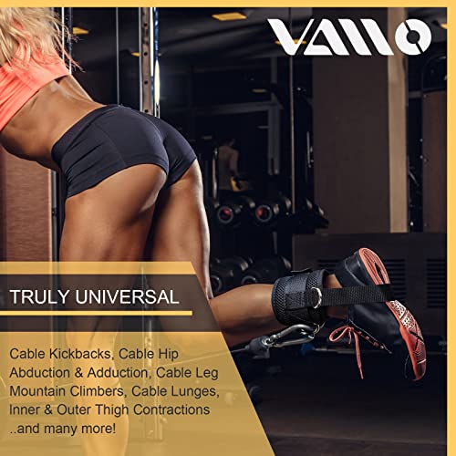 VAIIO Adjustable Comfort fit Neoprene, Ankle Straps for Cable Machines, 5 D-Ring Design & Extra Strap -The extra strap under your feet boosts stability for maximum thigh and leg activation in each rep
