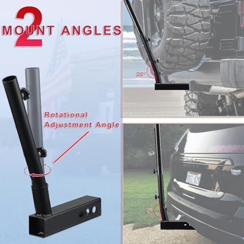 Truck Flag Pole Kit with Trailer Hitch Holder - 6ft Heavy Duty Tangle Free Flagpole for Trucks,Dual Angle Mount,Windproof Long Sleeve for Tow Truck,Pickup Car,Jeep, Black
