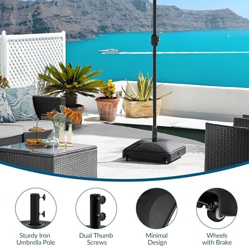 Yaheetech Fillable Mobile Umbrella Base, Heavy Duty Patio Umbrella Pole Holder for Outdoor 4 Wheels, 2 Locks 2 Knobs 123lb Capacity for Deck, Poolside, Garden, Black