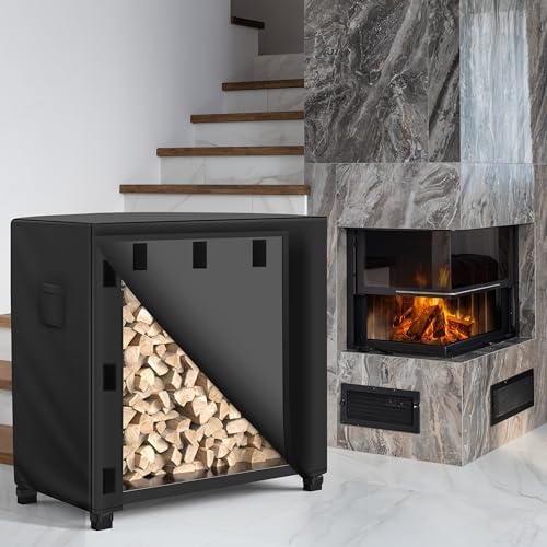WLEAFJ Outdoor Firewood Rack Cover 4 feet, Log Rack Cover Waterproof, Wood Cover for Log Holder, 48" W x 24" D x 41" H, Black