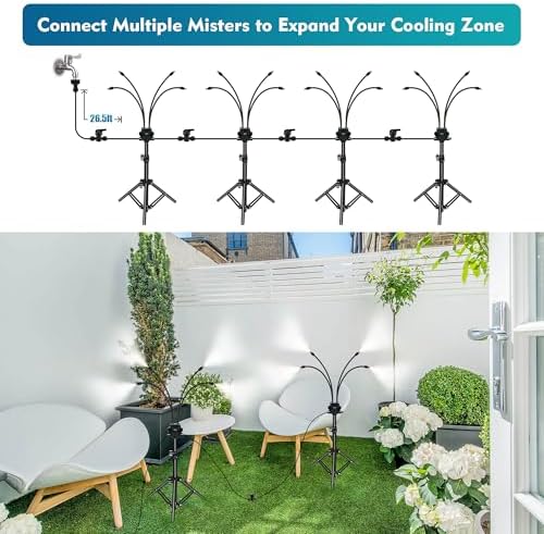 Standing Misters for Outside Patio – 3.6 FT Adjustable Height Stand Misting System for Outdoor Cooling, Portable Water Mister for Mist Playing, Backyard, Porch & Sprinkler