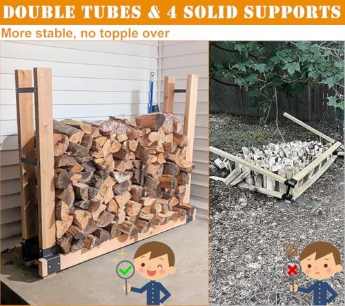 Outdoor Firewood Rack Brackets Kit for Fire Wood Pile Storage, Adjustable Log Stacking Stand Holder for 2x4 Lumber, Black, Set of 2