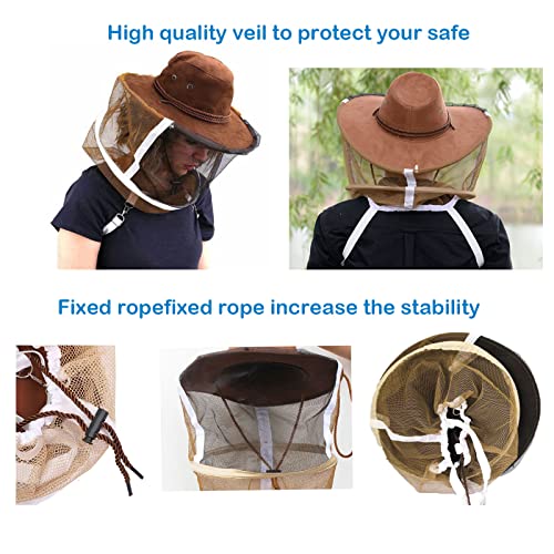 AukBeeFun Cowboy Beekeeper Hat with Veil Bee Veil Hat with Visibility Veil Outdoor Professional Beekeeping Protective Gear (1)