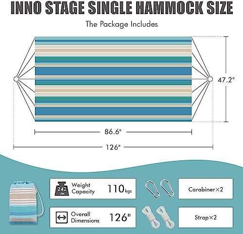Brazilian Hammock with Tree Straps - Canvas Hammocks Portable Hammock with Carry Bag for Backyard, Porch, Outdoor and Indoor Use Blue & Green