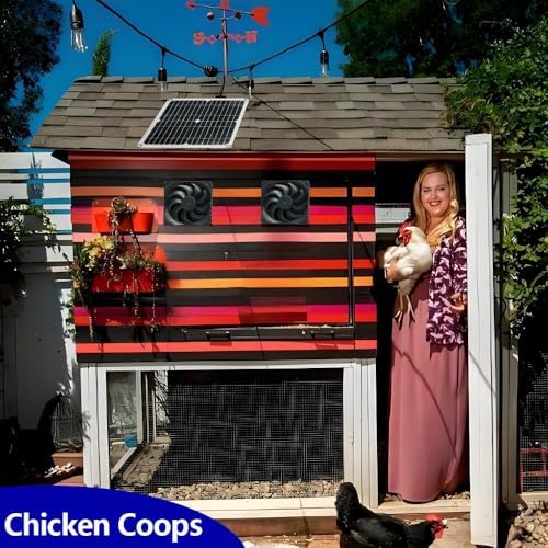 12W Solar Powered Fan for Chicken Coop, Dog House, Outside Shed Greenhouse, Solar Fan with Two IPX7 Waterproof Fans 5Ft Cable Installation Kits