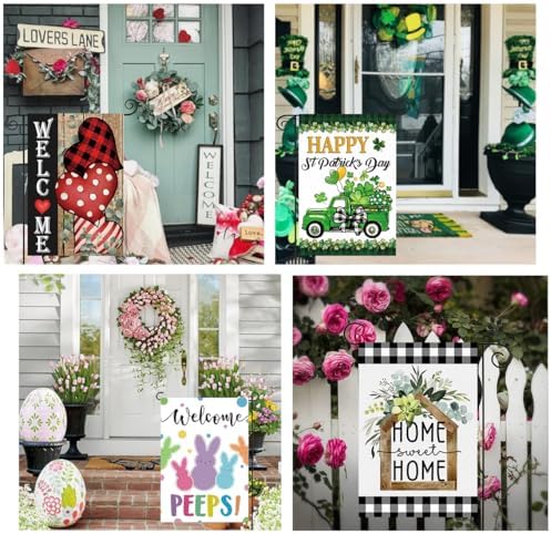 Doncida Seasonal Garden Flags Set of 12 Double Sided Double Stitching 12x18 Inch, Spring Summer 4th of July Yard Flags for Outside Decor, Includes Free Anti-Wind Clip and Stopper