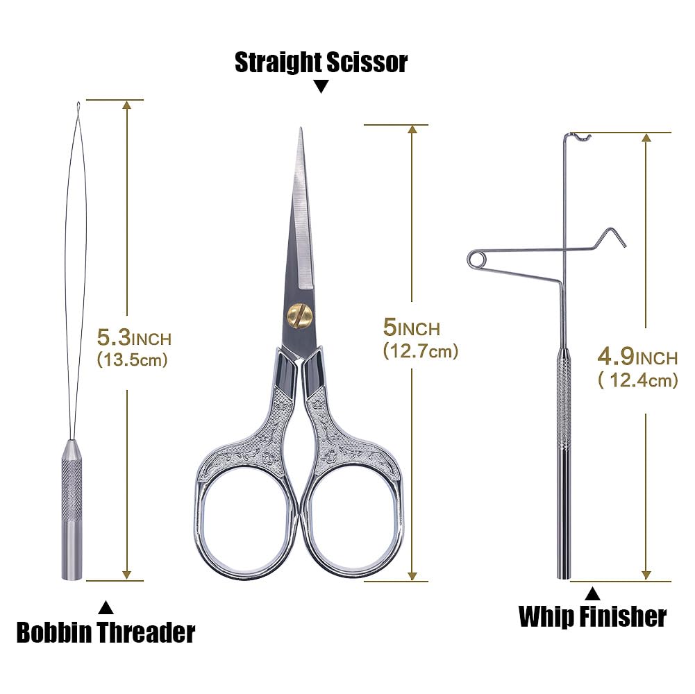 XFISHMAN Fly-Tying-Kits-for-Beginners-with- with Bobbin Threader Scissors Whip Finisher 5 in 1 Starter Tying Flies Set