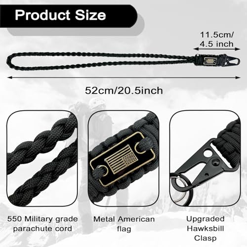 DDOUT Heavy Duty Paracord Lanyard with USA Flag, Paracord Keychain with Carabiner, Tactical Military Braided Lanyard