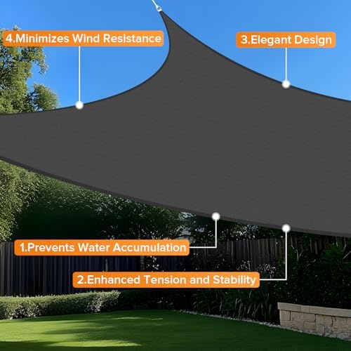 Artpuch Sun Shade Sails Canopy, 185GSM Shade Sail UV Block for Patio Garden Outdoor Facility and Activities (12'x16', Dark Grey)
