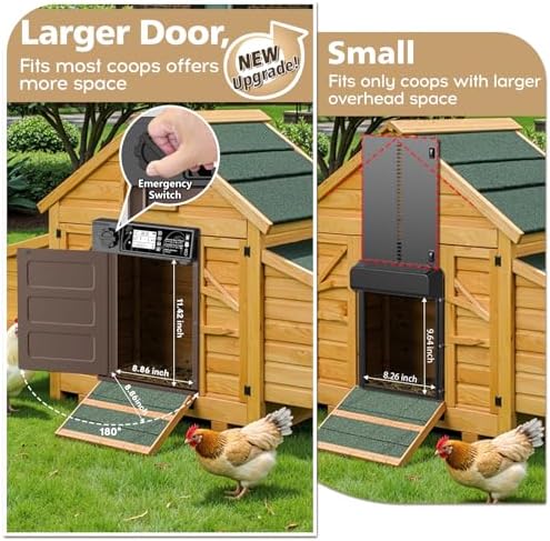 Large Size Automatic Chicken Coop Door Solar - Powered Auto Chicken Door Opener, Automatic Chicken Door with Timer/Light Sensor Modes, Intelligent Obstacle Sensors, Remote Control, 14.76"H x 11.02"L