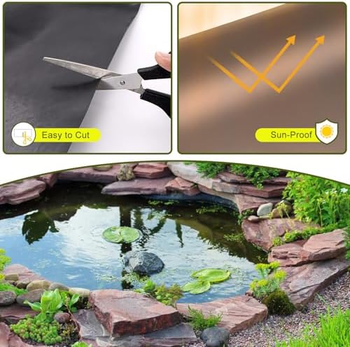 7 x 10 FT Pond Liner, 20 Mil Pond Liners for Outdoor Ponds, HDPE Pond Liner Easy Cutting Puncture Resistant, Pond Liners for Water Garden Fountain Waterfall, Koi Fish Aquaculture Pond