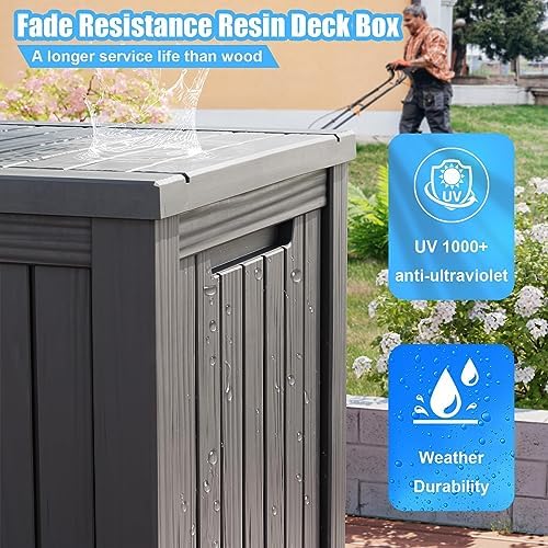 200 Gallon Lockable Resin Deck Box, Waterproof & UV-Resistant Outdoor Storage Box for Outdoor Cushion Storage, Garden Tools & Pool Accessories Storage, Gray