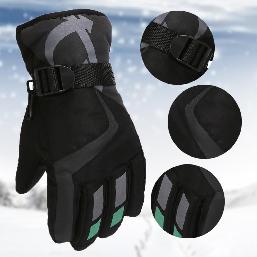 OCIGLUE Children Ski Gloves, Thermal Snowboarding Gloves - for Kids Boys and Girls,Kids Winter Ski Gloves Waterproof Snow Warm Full Finger Snow Gloves-Black/Grey