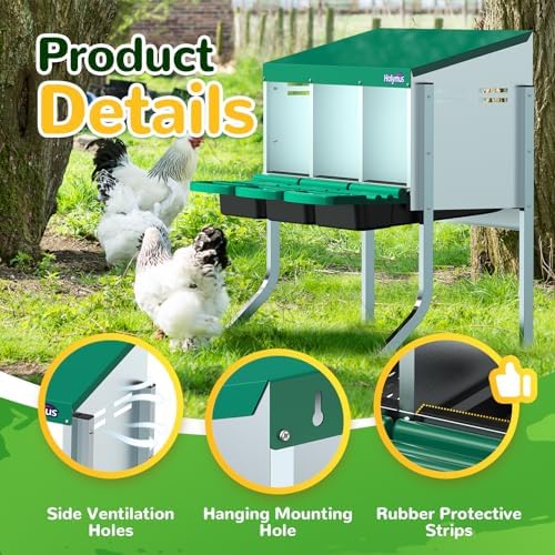 Chicken Nesting Box with Metal Legs, 3 Holes, Roll Away, Green, 31.9" x 19.9" x 30"